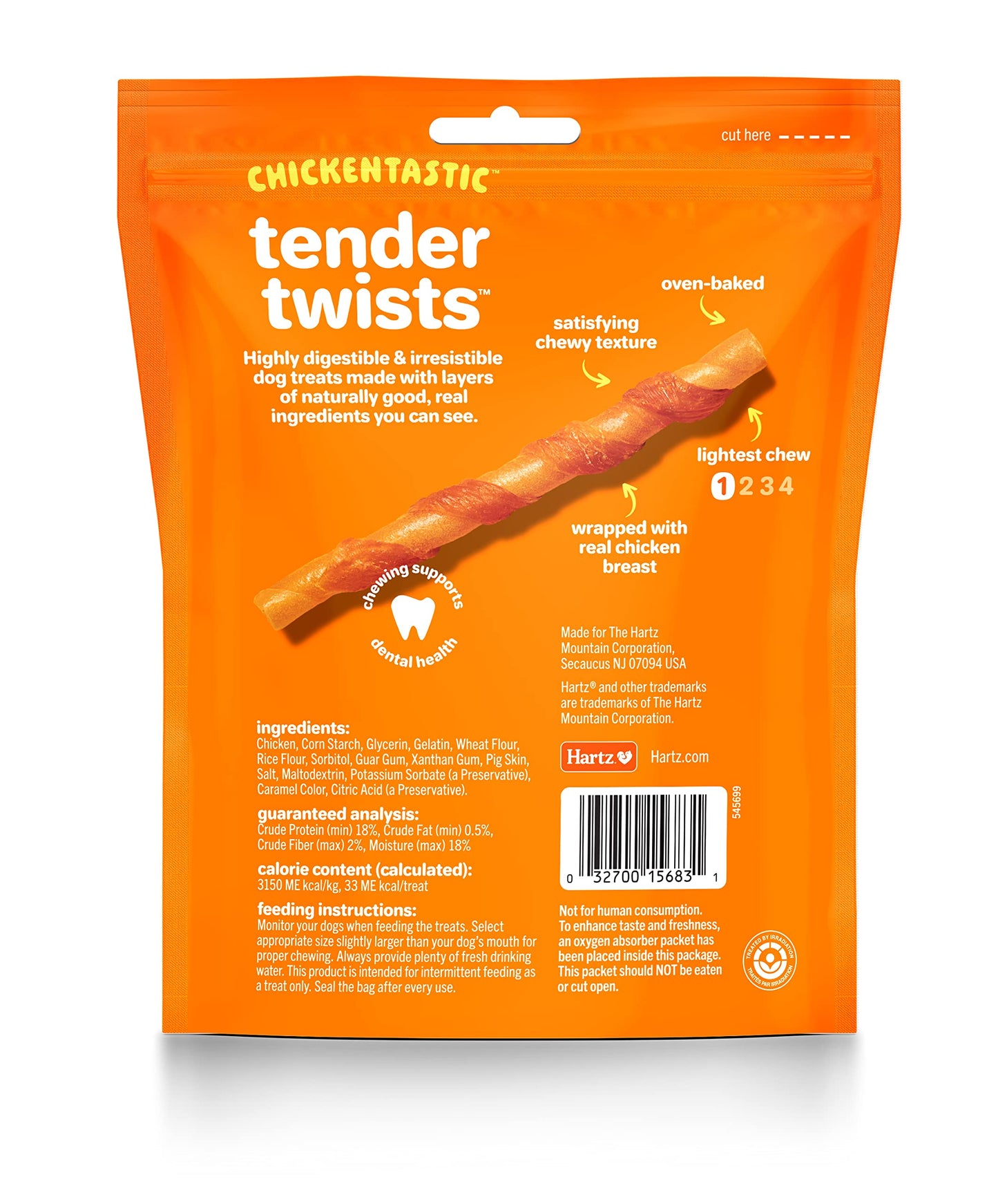 Hartz Oinkies Tender Twists with Real Chicken Breast Rawhide-Free Dog Treats, Highly Digestible Dog Chews, 36 Count