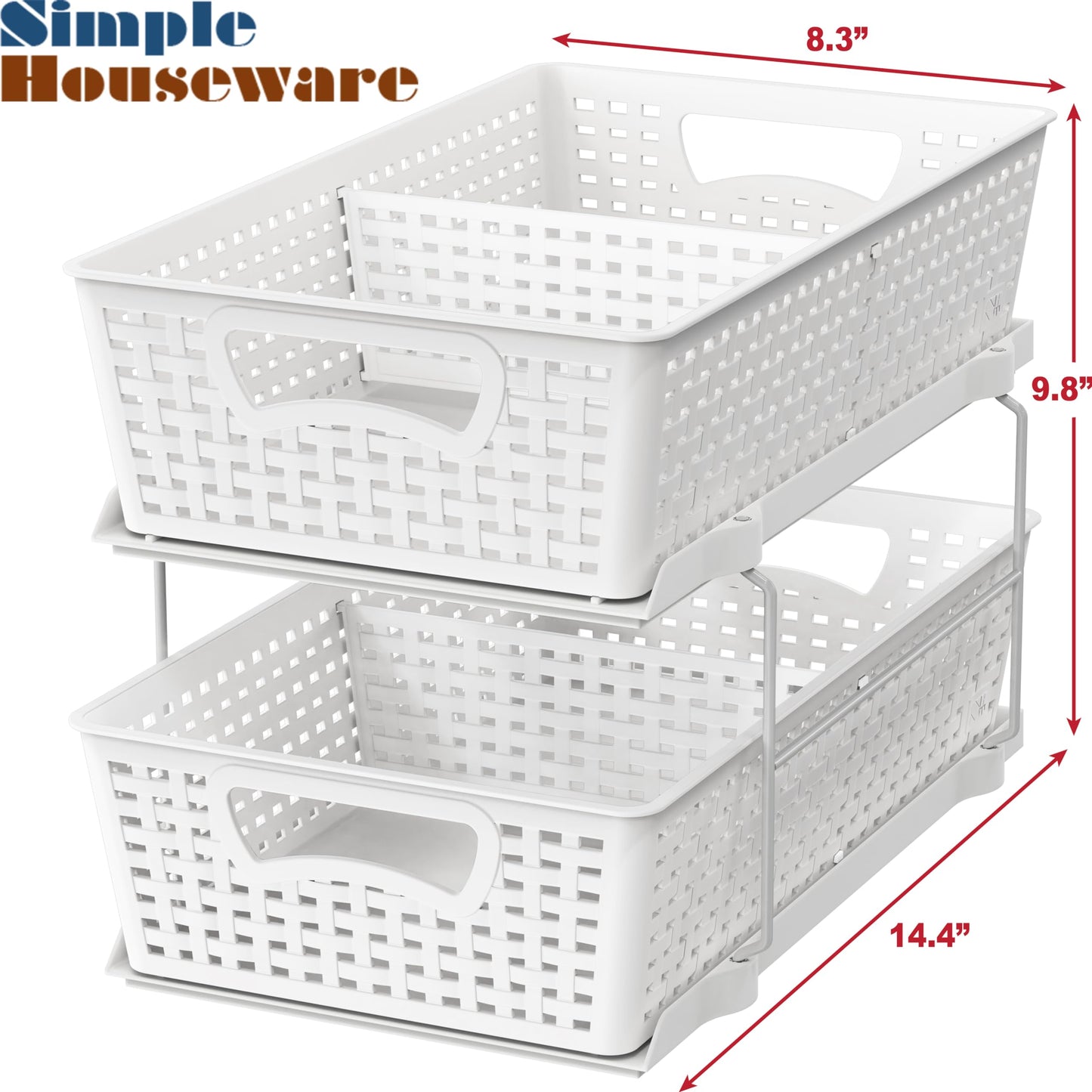 Simple Houseware 2 Tier Bathroom Organizer Tray Pull-Out Sliding Drawer/Under-Sink Storage, White