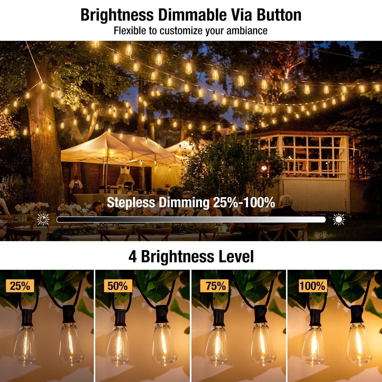 litogo 120FT LED Outdoor String Lights with Dimmer, Waterproof Patio Lights with ST38 Vintage Edison Bulbs, Warm White Outside Hanging Light with Timer for Yard Gazebo Party