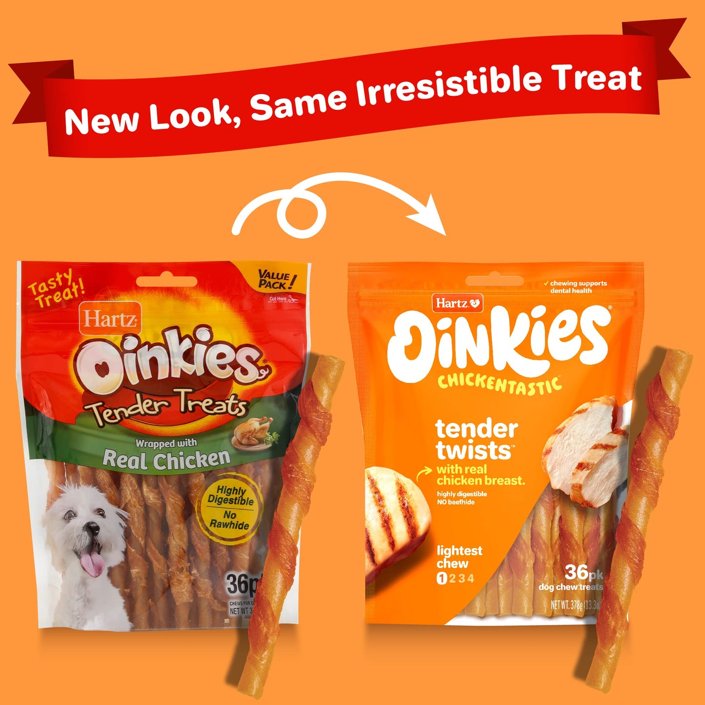 Hartz Oinkies Tender Twists with Real Chicken Breast Rawhide-Free Dog Treats, Highly Digestible Dog Chews, 36 Count