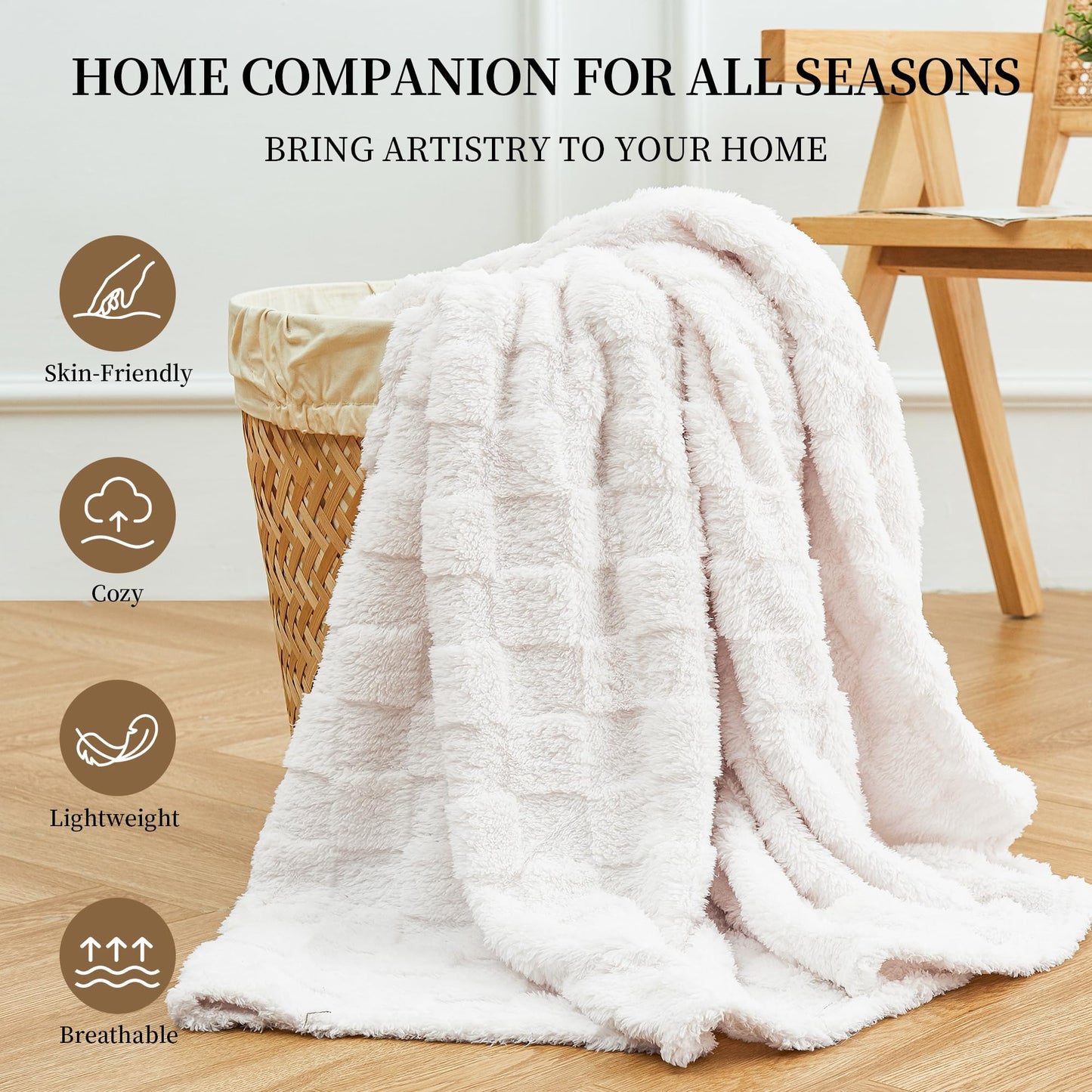 Aganear Fleece Throw Blanket - Cozy Soft Lightweight Fuzzy Checkered Throw Blanket for Women Portable Throw Blankets for Couch, Warm Present for Birthday, Christmas(50"x70", Cream White)