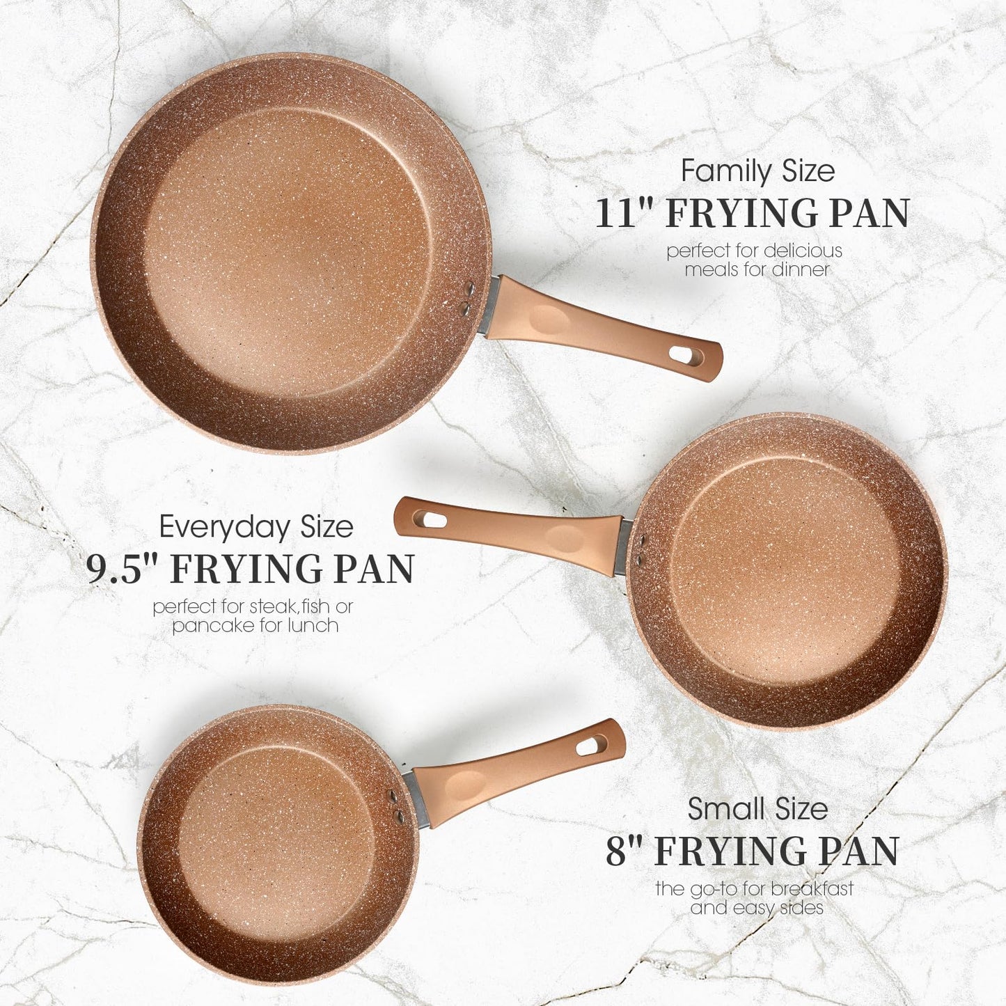 Innerwell Nonstick Frying Pan Set, Set of 3 Non Stick Frying Pans, Gold Granite Induction Cookware, 8inch&9.5inch&11inch Skillet Omelette Egg Frying Pan Set, kitchen Cooking Pan Set, PFOA&PFAS Free