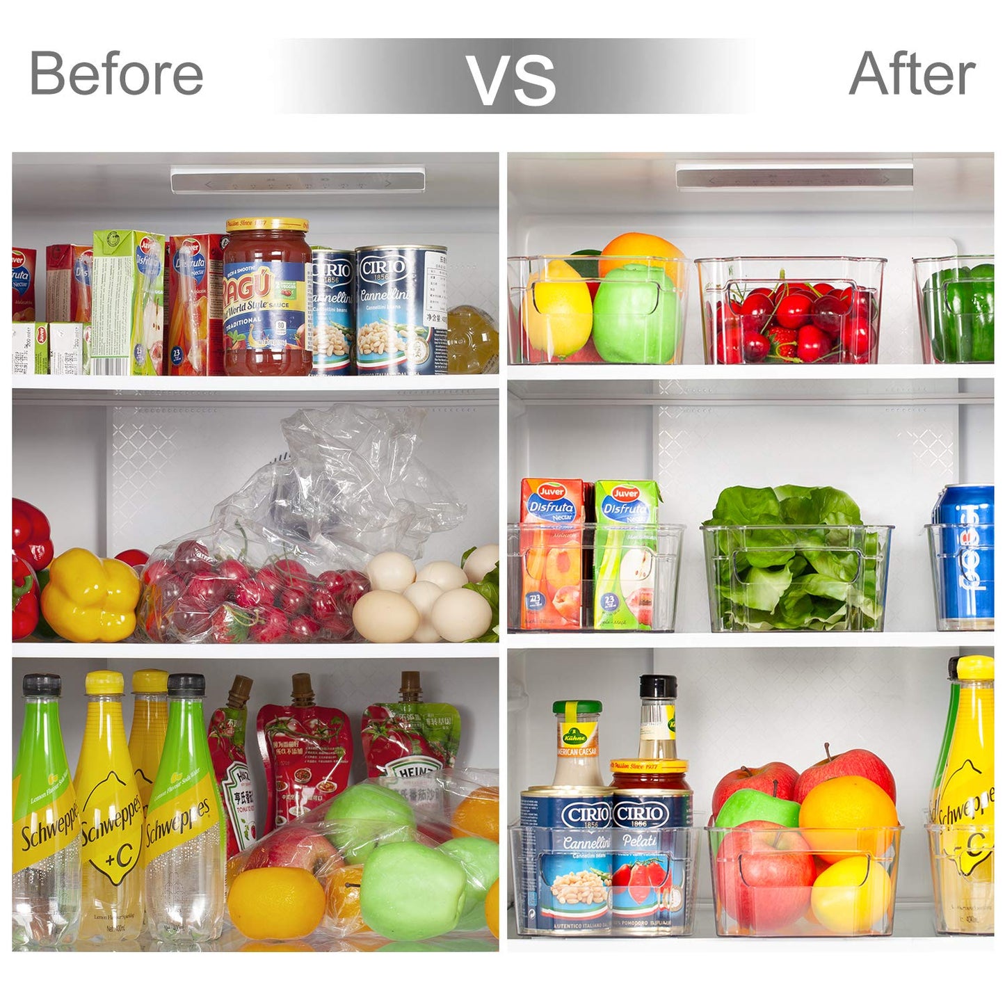 HOOJO Refrigerator Organizer Bins - 10pcs Clear Plastic Bins For Fridge, Freezer, Kitchen Cabinet, Pantry Organization and Storage, BPA Free Fridge Organizer, 12.5" Long