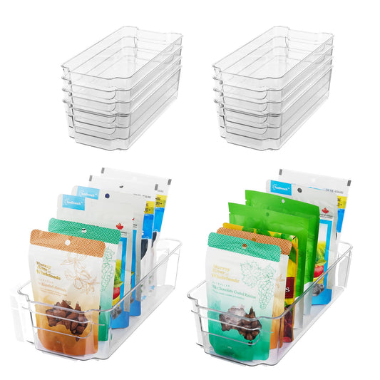 HOOJO Refrigerator Organizer Bins - 10pcs Clear Plastic Bins For Fridge, Freezer, Kitchen Cabinet, Pantry Organization and Storage, BPA Free Fridge Organizer, 12.5" Long