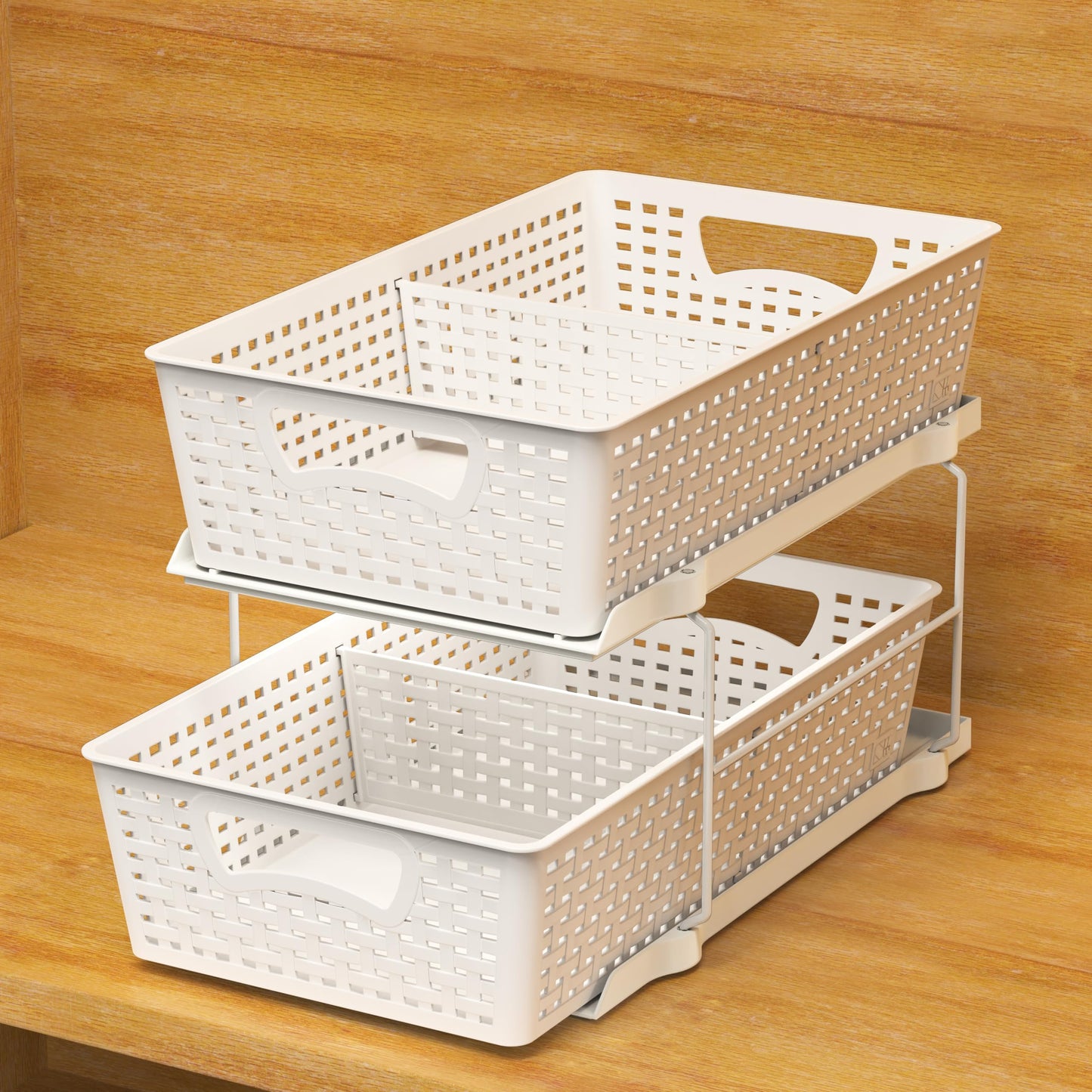 Simple Houseware 2 Tier Bathroom Organizer Tray Pull-Out Sliding Drawer/Under-Sink Storage, White