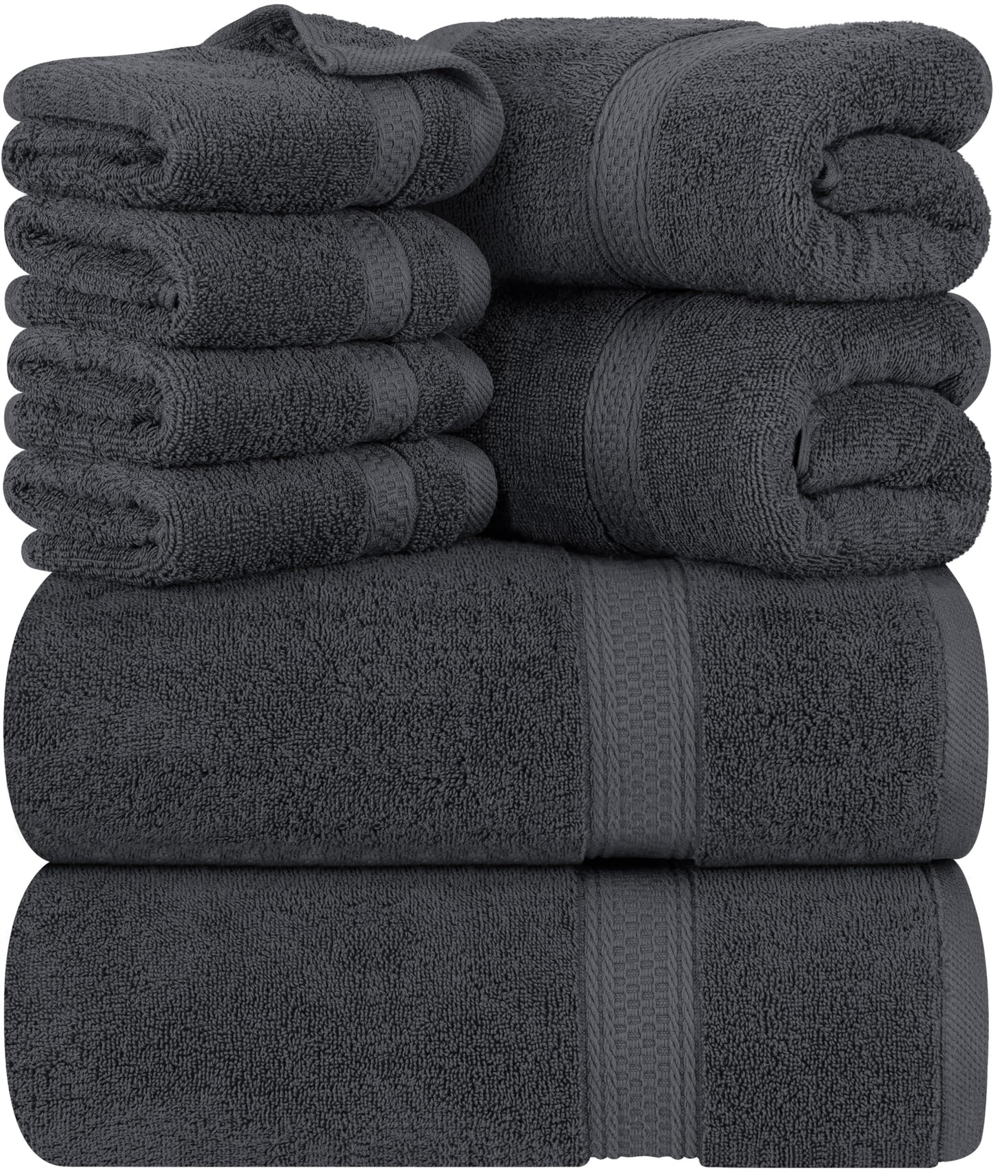 Utopia Towels 8-Piece Premium Towel Set, 2 Bath Towels, 2 Hand Towels, and 4 Wash Cloths, 600 GSM 100% Ring Spun Cotton Highly Absorbent Towels for Bathroom, Gym, Hotel, and Spa (Grey)