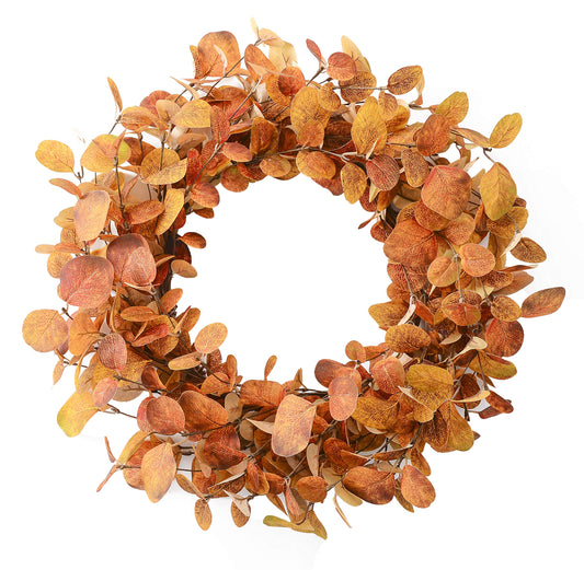 YNYLCHMX 18" Fall Wreaths for Front Door, Artificial Autumn Wreath, Fall Door Wreath with Golden Eucalyptus Leaves for Home Porch Window Wall Farmhouse Decor, Indoor Outdoor, Holiday Decor