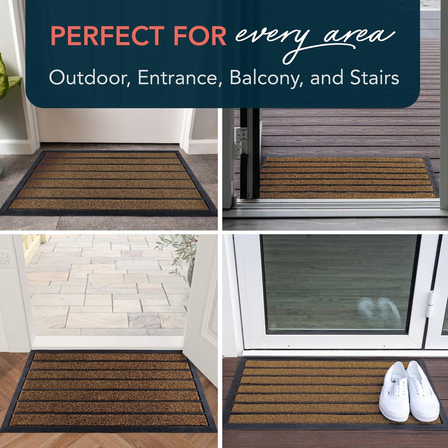 ubdyo Extra Durable Door Mat - Dirt Trapping Outdoor Welcome Mats - Non-Slip Outdoor Door Mats - Low Profile Front Door Mat - Indoor (30" x 17", Bright Brown)