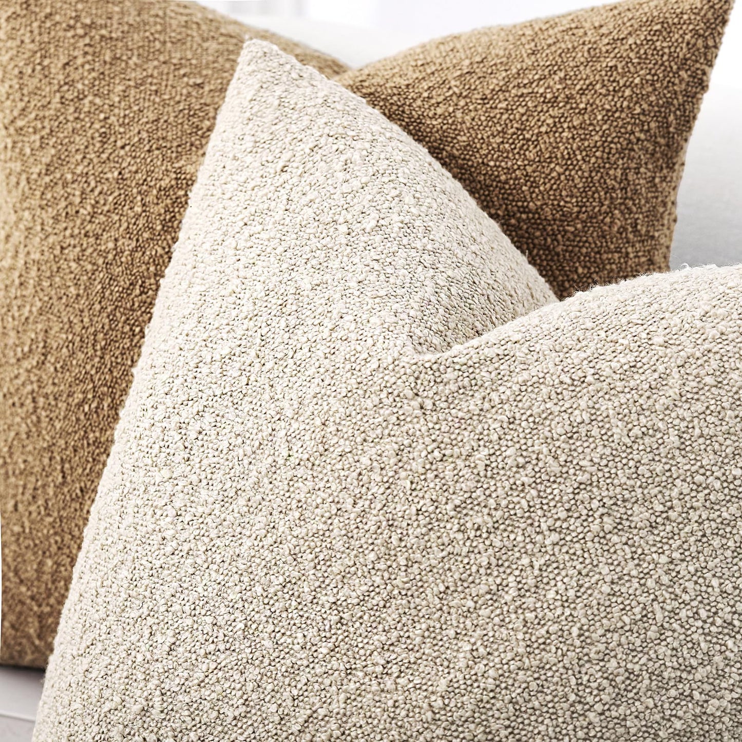 ROMANDECO Boucle Decorative Throw Pillow Covers for Couch Set of 2, 20x20 inches, Beige