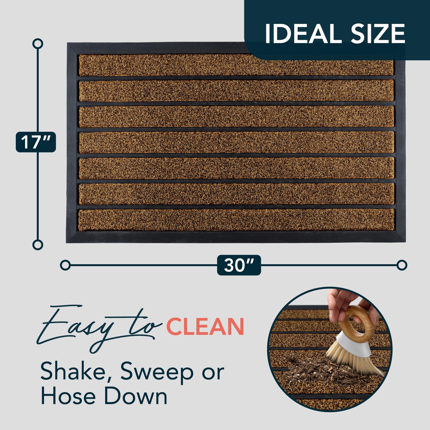 ubdyo Extra Durable Door Mat - Dirt Trapping Outdoor Welcome Mats - Non-Slip Outdoor Door Mats - Low Profile Front Door Mat - Indoor (30" x 17", Bright Brown)