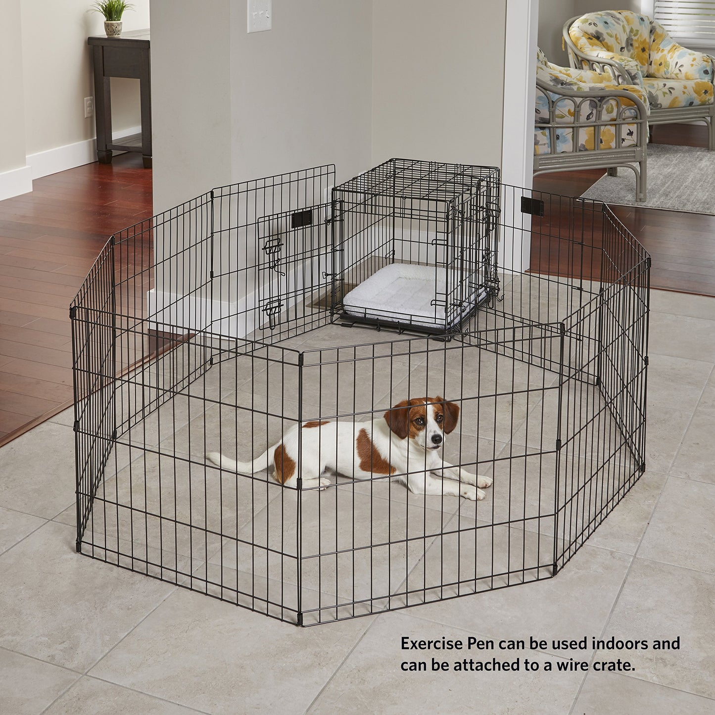 MidWest Homes for Pets Foldable Metal Dog Exercise Pen / Pet Playpen, Black w/ door, 24'W x 24'H