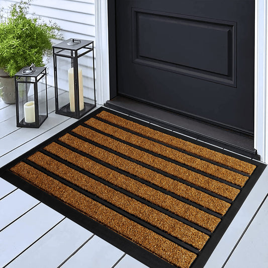 ubdyo Extra Durable Door Mat - Dirt Trapping Outdoor Welcome Mats - Non-Slip Outdoor Door Mats - Low Profile Front Door Mat - Indoor (30" x 17", Bright Brown)