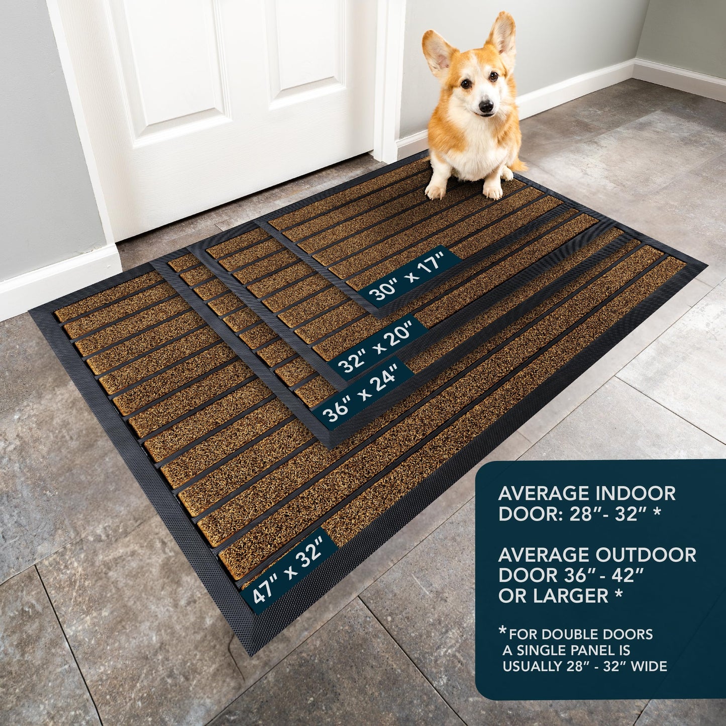 ubdyo Extra Durable Door Mat - Dirt Trapping Outdoor Welcome Mats - Non-Slip Outdoor Door Mats - Low Profile Front Door Mat - Indoor (30" x 17", Bright Brown)